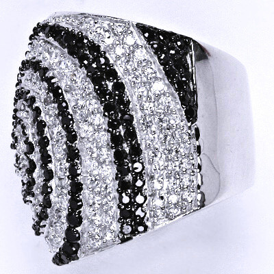 Stříbrný prsten s černými a čirými zirkony,prsten ze stříbra,váha 16,44 g