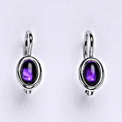 Stříbrné náušnice s přírodním kamenem ametyst 6 x 4 mm, NK 1353
