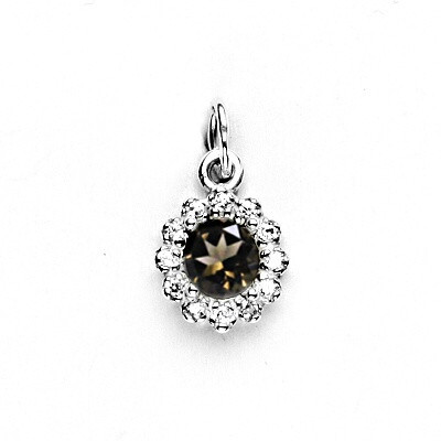 Stříbrný přívěsek, přírodní záhněda, čiré zirkony, P 1495