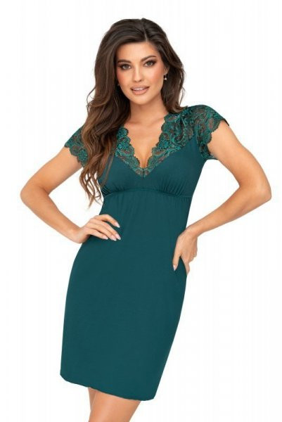 Elegancka koszula nocna z koronką - Melania zielona 38/M