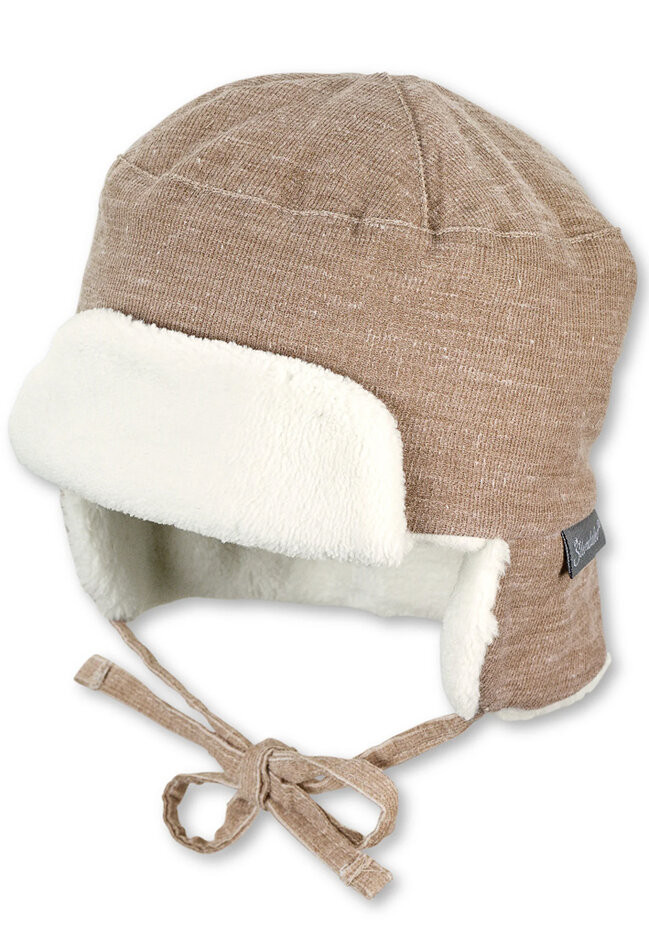 STERNTALER Čepice letecká manšestr na vázání s kožešinou beige uni veľ. 47 cm- 9-12 m