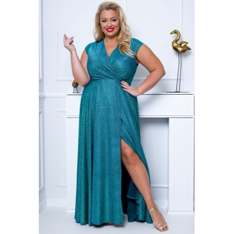 Dámské dlouhé třpytivé společenské šaty třpytivé NATALI zelené, Velikost 48, Barva Zelená BE YOU 1079-42-Z