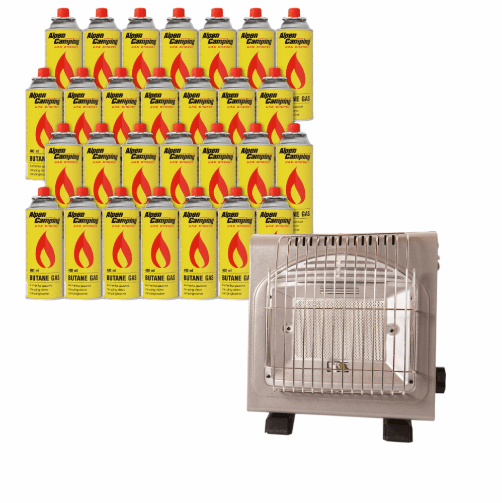 ALPEN CAMPING IK1000 PRO PŘENOSNÝ PLYNOVÝ OHŘÍVAČ A VAŘIČ 2V1 - ŠEDÝ + 28x kartuše