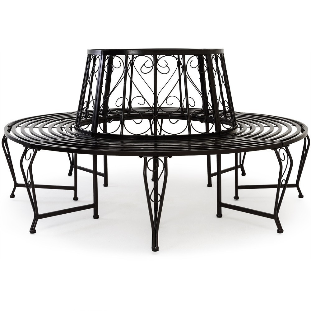 Goleto Zahradní kovová lavička kruhová - černá | Ø 160 cm