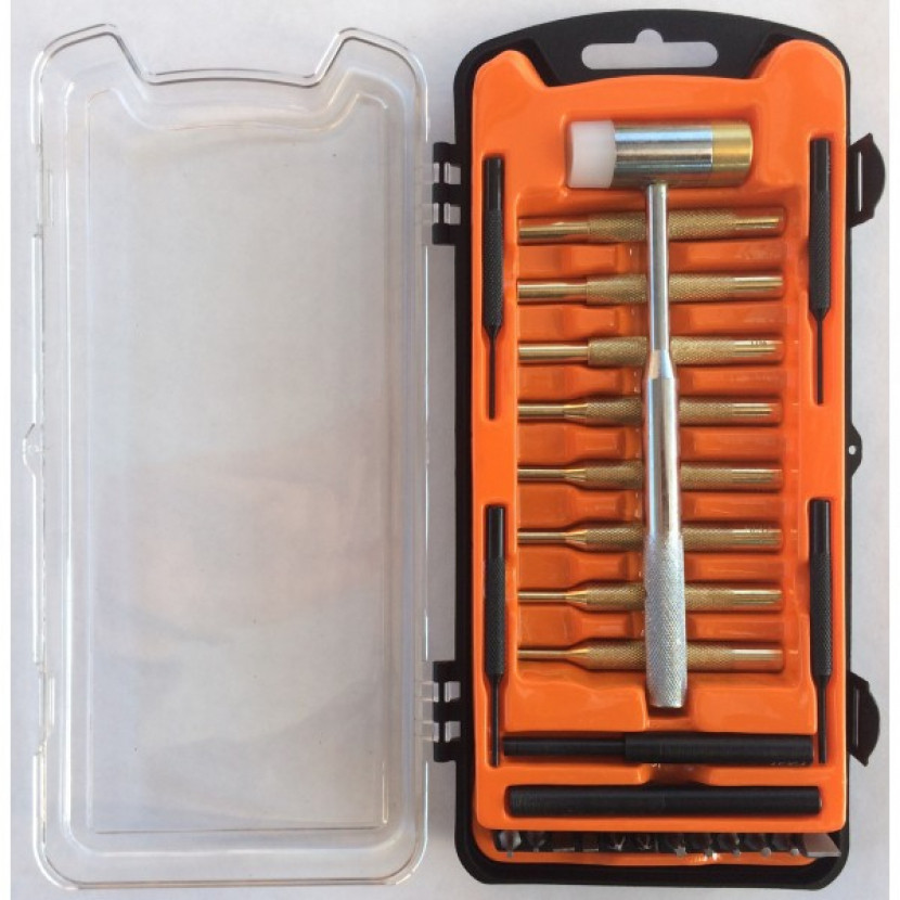 Sada puškařské kladívko a vybíjecí trny - stříbrné-oranžové