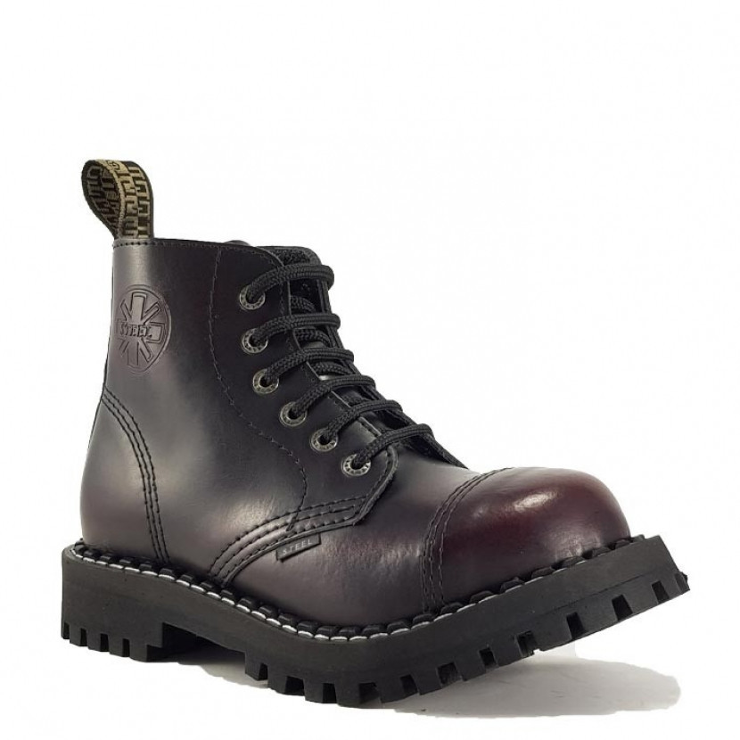 Boty Steel 6-dírkové - bordové stírané, 39