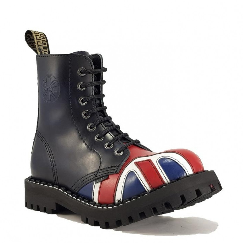 Boty Steel 8-dírkové Britská vlajka - modré stírané, 46