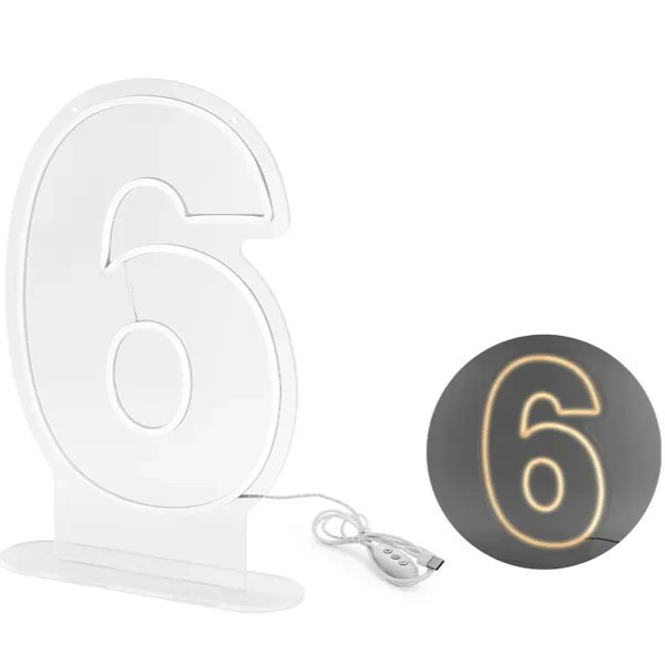 Neonové LED číslo '6', bílé, 50 cm