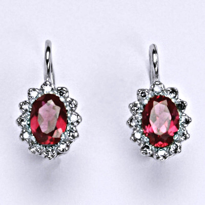 Stříbrné náušnice Kate, zirkon rubín a čiré zirkony, stříbro, VE 247