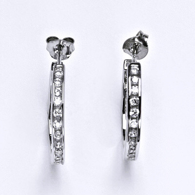 Stříbrné náušnice s čirými zirkony,kruhy,náušnice ze stříbra, váha 7,08 g