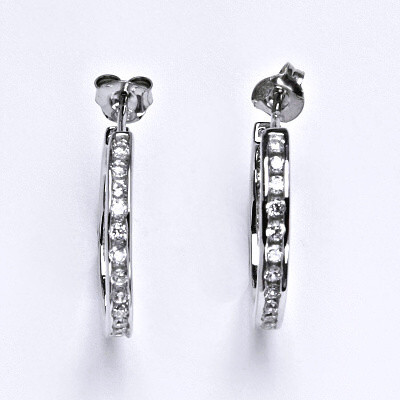 Stříbrné náušnice s čirými zirkony,kruhy,náušnice ze stříbra, váha 9,08 g