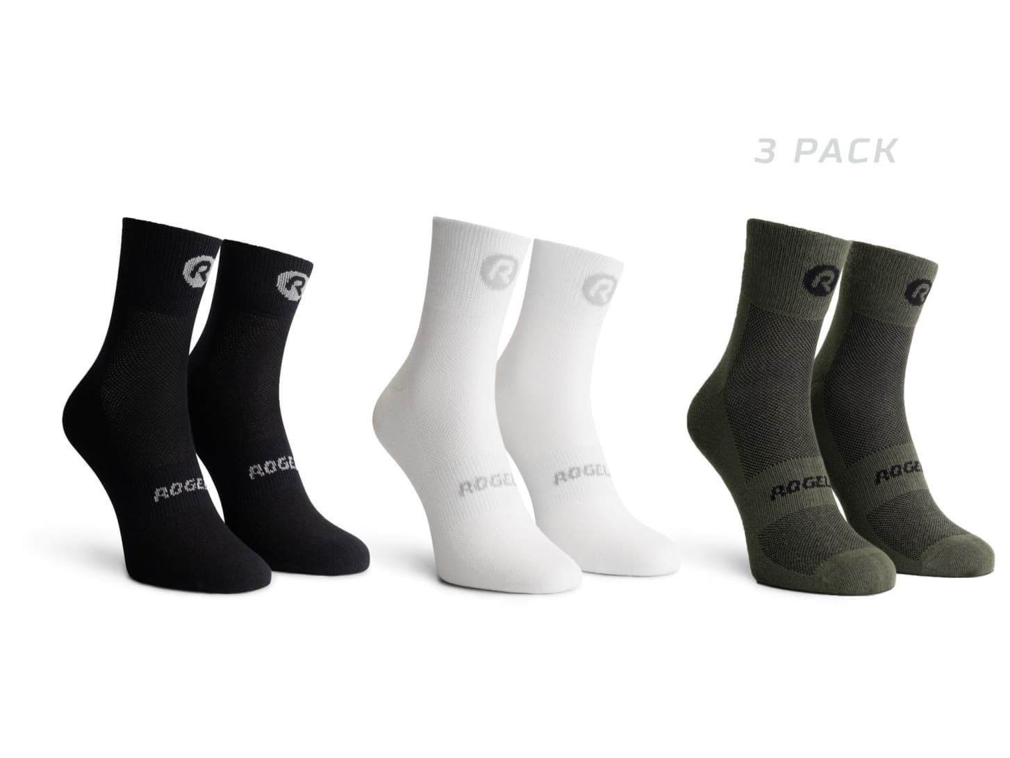 Coolmaxové ponožky Rogelli CORE COMBI 3 páry v balení, černé-bílé-khaki 36-39