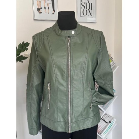 Dámská zelená bunda z eko-kůže +size, Velikost 46, Barva Zelená L&S Fashion 0120001