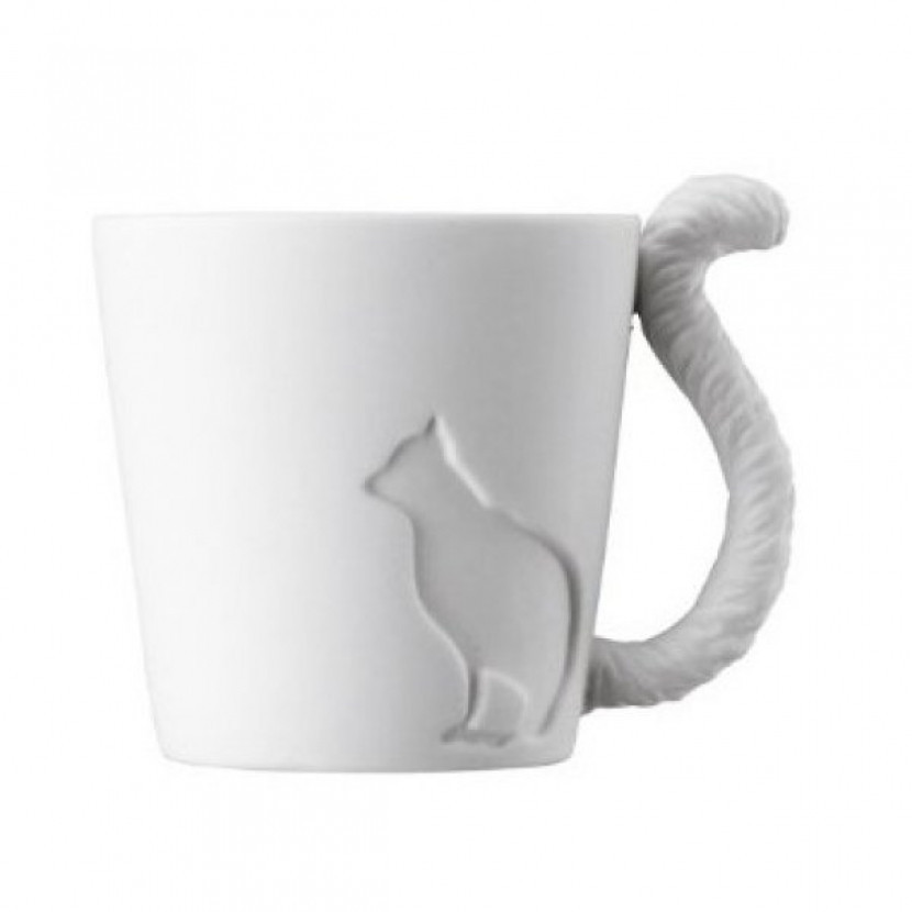Hrneček s ocáskem Kočka - bílý