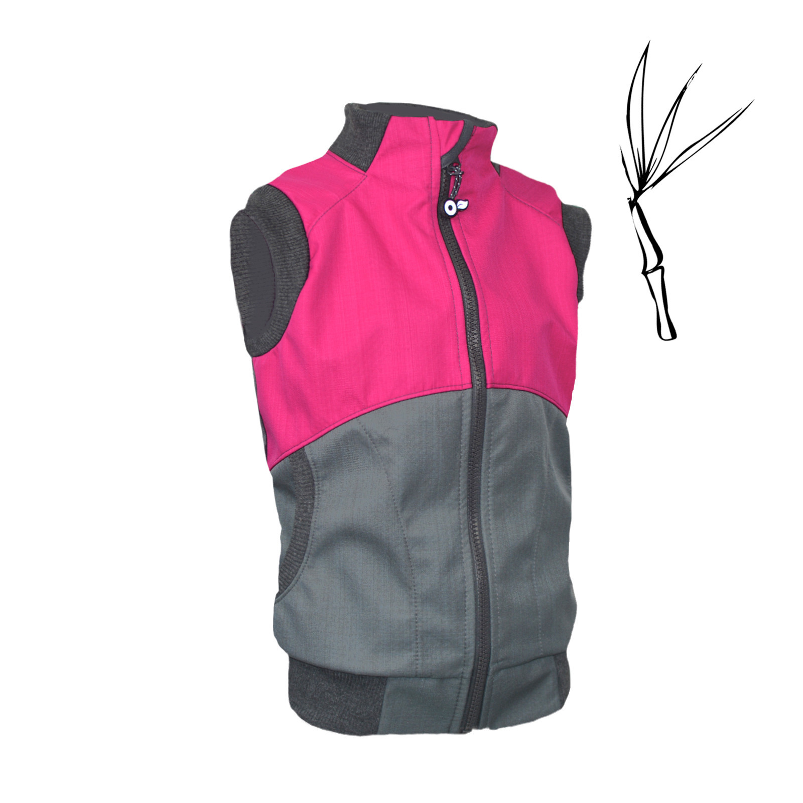 Unuo Unuo, Dětská softshellová vesta s bambusovým úpletem Play, Šedá, Fuchsiová Velikost: 134/140 8596227087877
