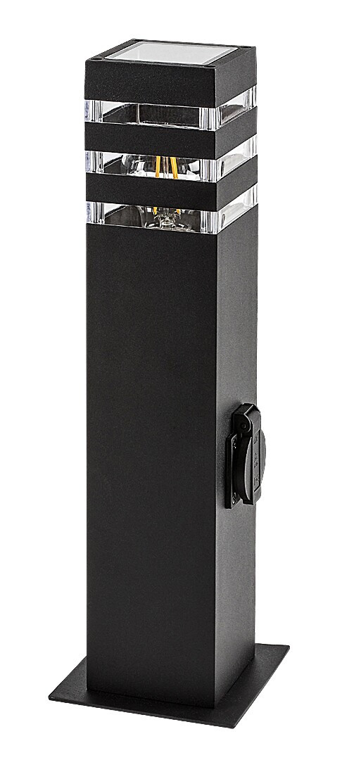 Rabalux Černý zahradní sloupek se zásuvkou Ankara pro žárovku E27 44cm 77122