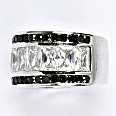 Stříbrný prsten s čirými černými zirkony, prsten ze stříbra, 12,88 g