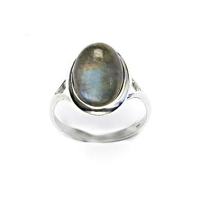Stříbrný prsten, přírodní labradorit, 14 x 10 mm, T 1454