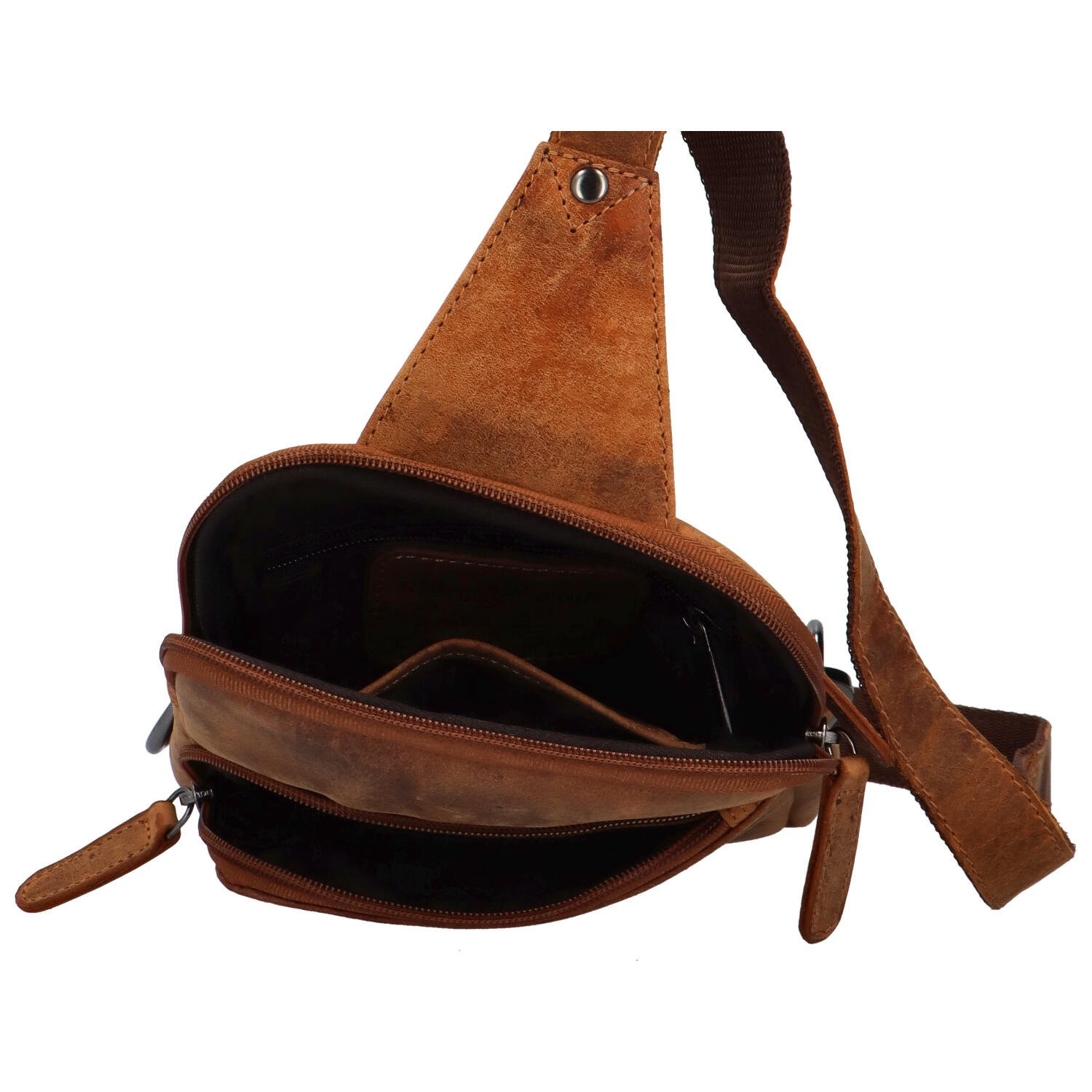 Kožený batoh přes jedno rameno Stylish Joe, camel