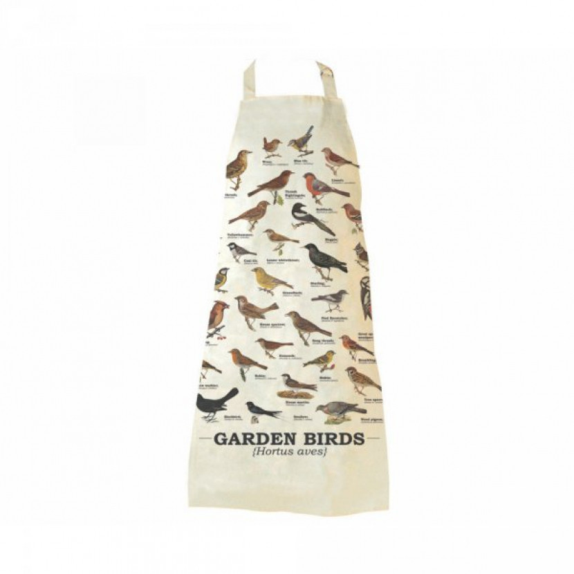 Kuchyňská zástěra s ptáky - béžová