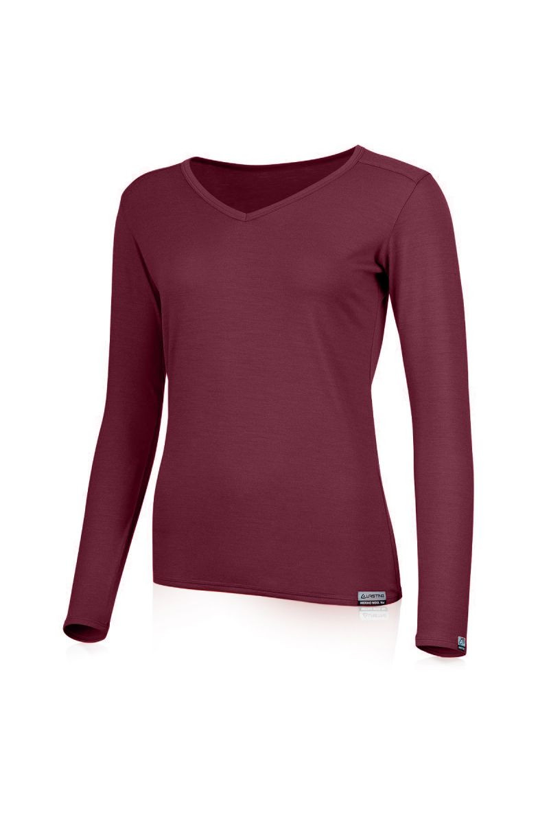 Lasting dámské merino triko EVA 3838 vínová Velikost: S