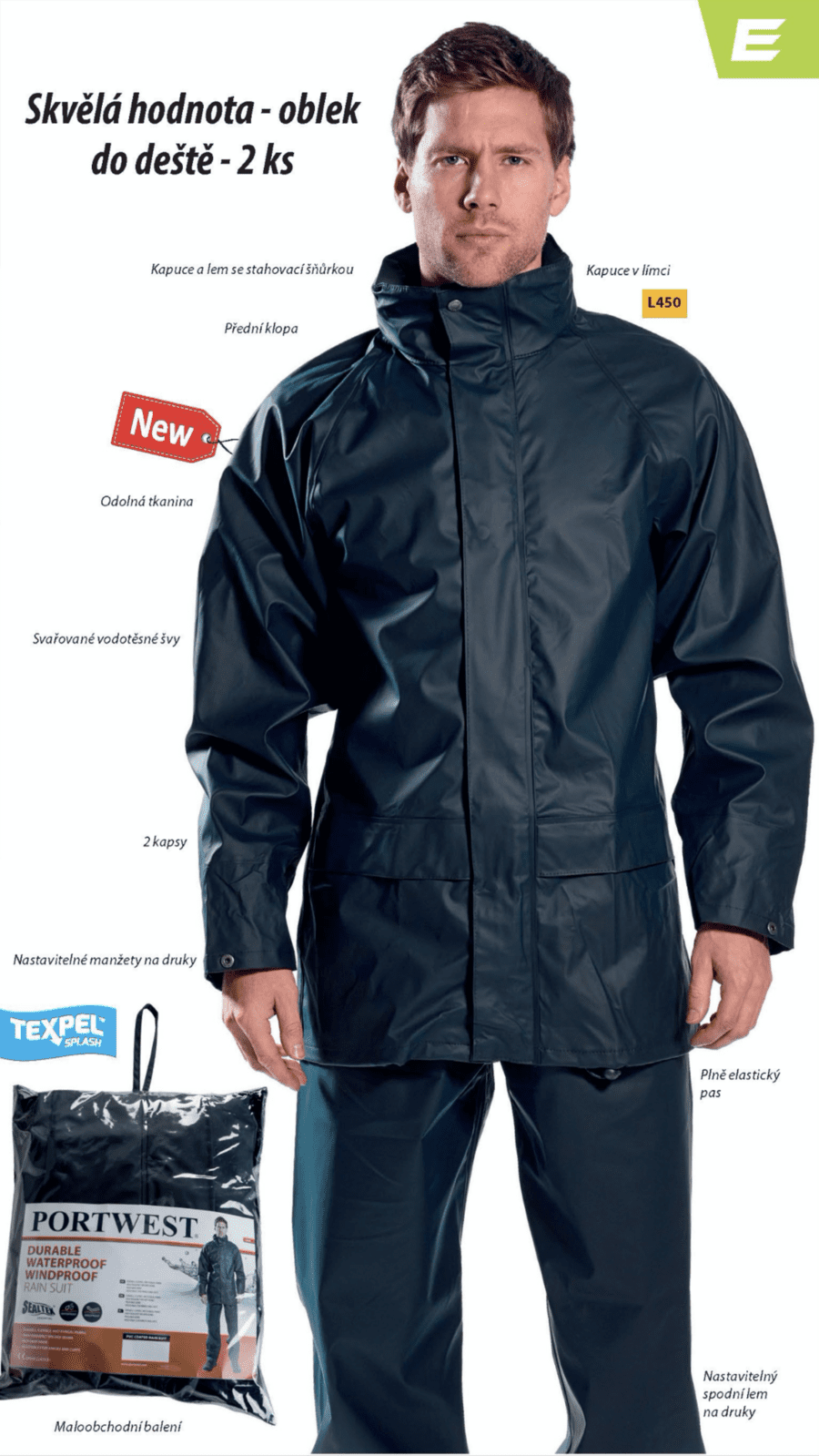 Portwest Oblek dvoudílný do deště Sealtex Essential L450 blůza s kalhoty do pasu POR-L450NAR Navy 3XL