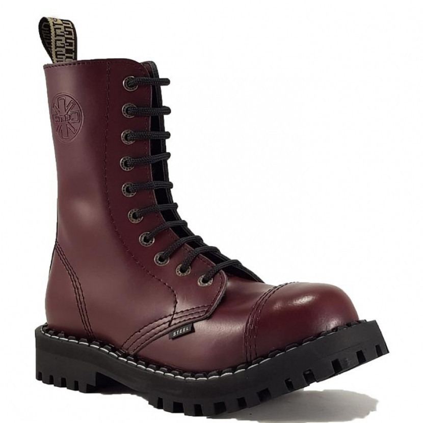Boty Steel 10-dírkové - bordové, 40