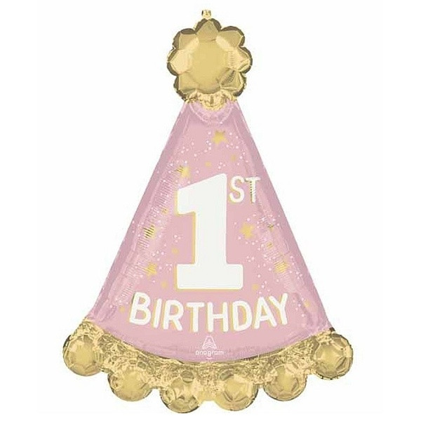 Balónek fóliový Korunka 1. narozeniny růžový 46 cm