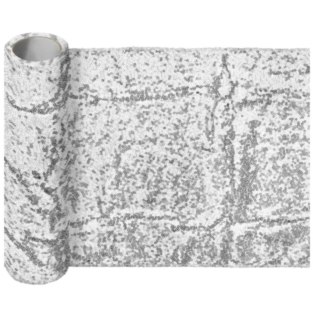 Šerpa na stůl flitrová stříbrná 30x500cm