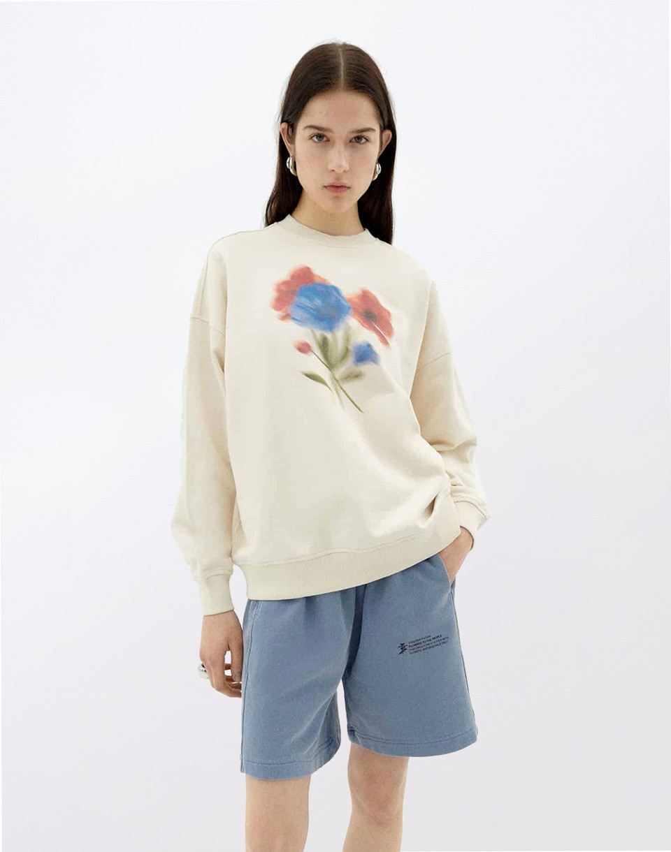 Thinking MU Blurry Flower Jimena Sweatshirt WHITE XS