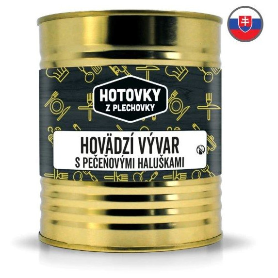 Polévka Hotovky z plechovky Hovězí vývar s játrovými knedlíčky 800ml