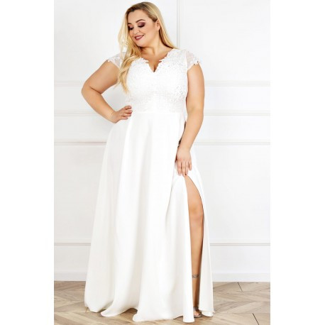 Dámské dlouhé svatební šaty, šaty na věneček CARMEN, Velikost 50, Barva Smetanová BOSCA FASHION 0440007