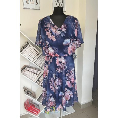 Letní šaty se vzorem GRETA, Velikost 48, Barva Modrá BF 0020329