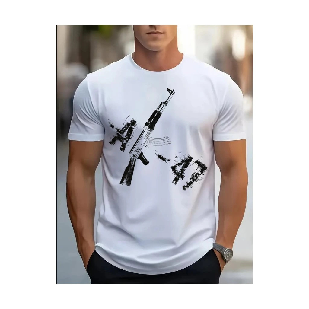 Triko Striker samopal AK-47 - bílé, S