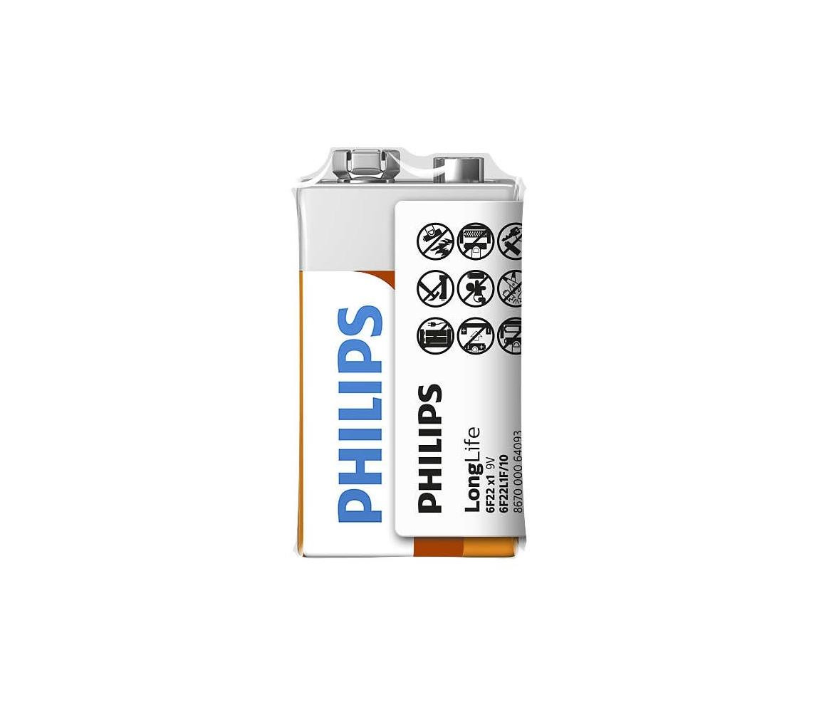 Philips Philips 6F22L1F/10 - Zinkochloridová baterie 6F22 LONGLIFE 9V 150mAh