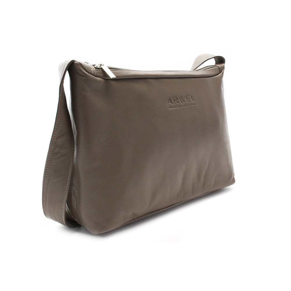 Kožená dvouzipová kabelka s širokým popruhem 4003 - šedá