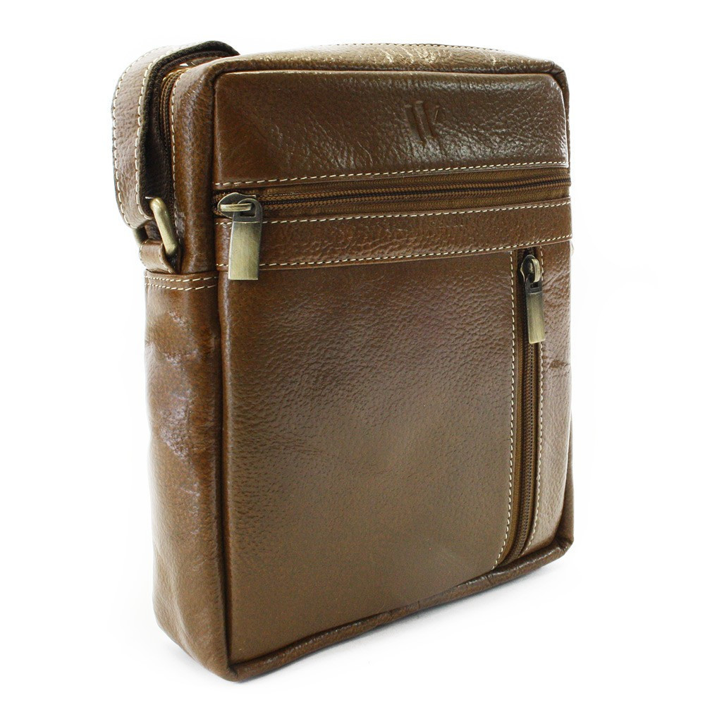 Kožený zipový crossbag Arwel - tmavě hnědý