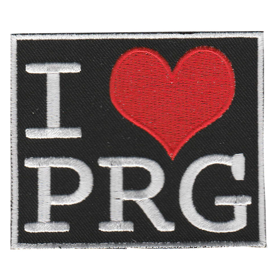 Nášivka nápis I LOVE PRG 7,5x6,3 cm - černá
