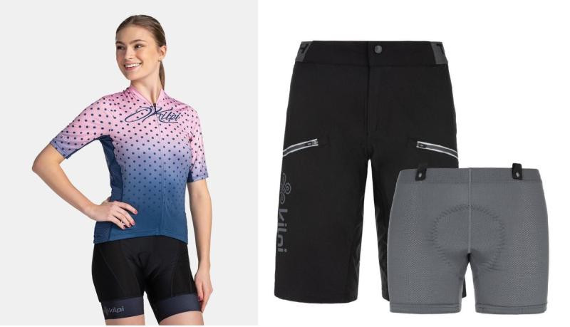 KILPI RITAEL-W Světle růžový cyklistický dres + Kilpi TRACKEE-W černé cyklistické kraťasy