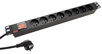 Roline 19'' napájecí panel 1U, 8x zásuvka CZ, vypínač, černý, 1,8m