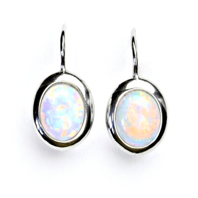 Stříbrné náušnice, bílý syntetický opál, náušnice s opálem, NK 1515