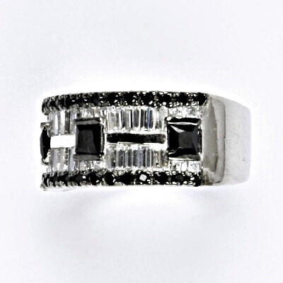 Stříbrný prsten s čirými černými zirkony, prsten ze stříbra, 7,43 g