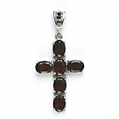 Stříbrný přívěsek - křížek, přírodní granáty, P 1238/2