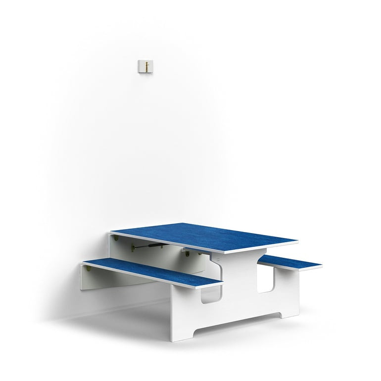 Nástěnný stůl LUCAS, 1200x1205x580 mm, linoleum, bílá/modrá