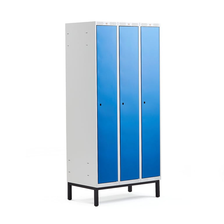 Šatní skříňka CLASSIC, s nohami, 3 sekce, 1940x900x550 mm, modré dveře