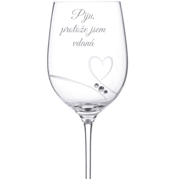Dekorant Sklenice na víno pro nevěstu se Swarovski krystaly Romance 1KS PIJU, PROTOŽE JSEM VDANÁ