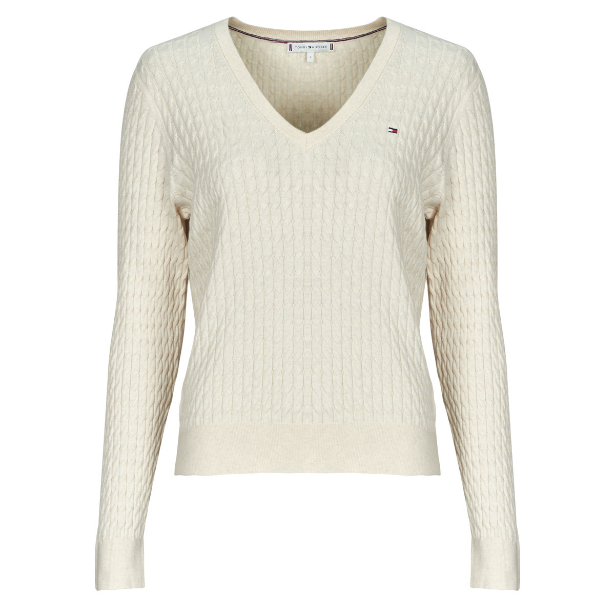 Tommy Hilfiger  CO CABLE FINE GG V-NK LS SWT  Béžová