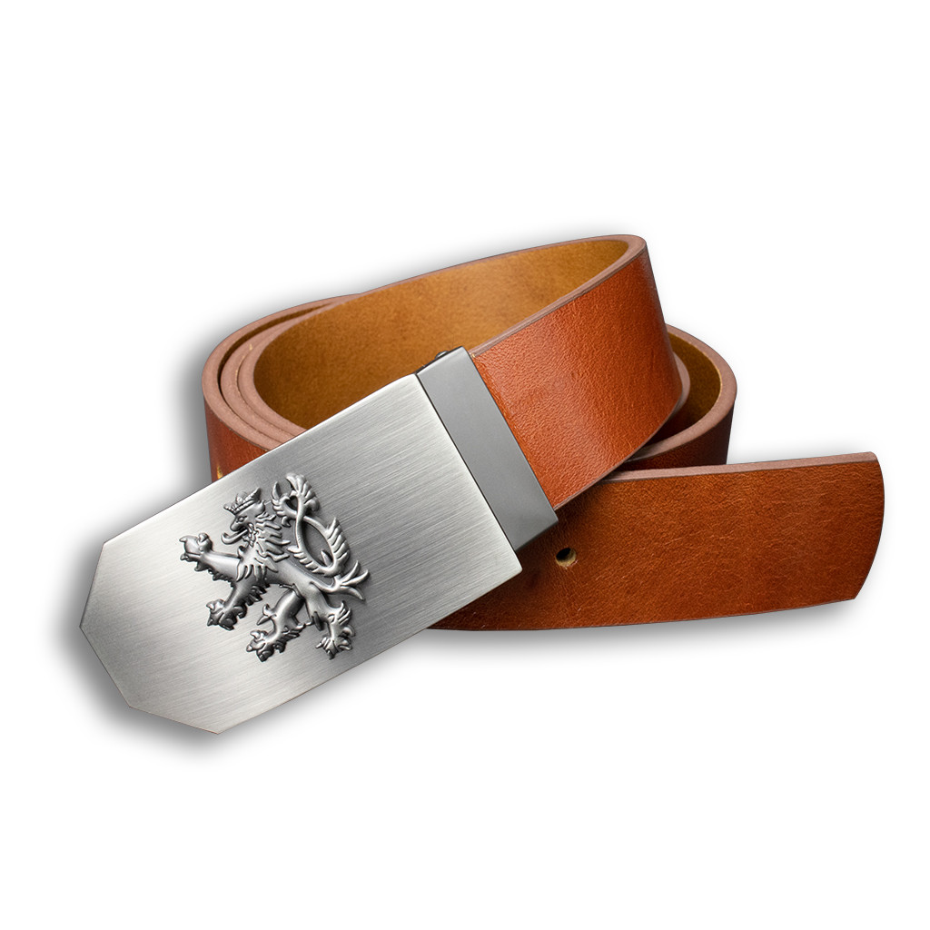 Opasek kožený Český lev 4 cm - hnědý, 100