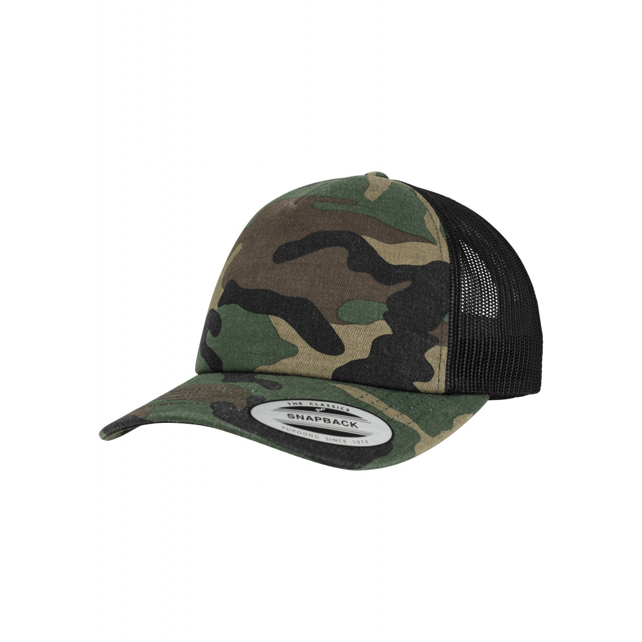 Kšiltovka Flexfit Camo Trucker - woodland-černá