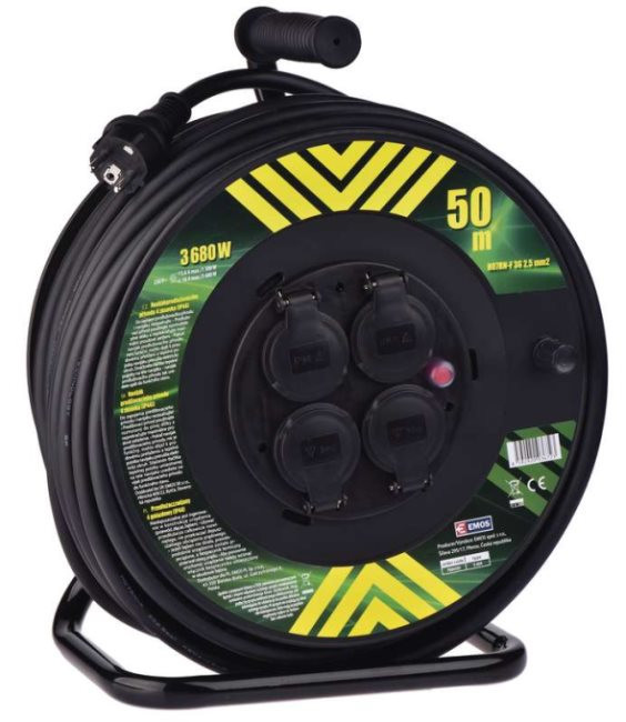 Emos prodlužovací buben - 4 zásuvky, 50m, 2.5mm, guma, IP44